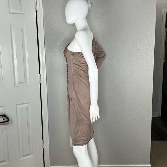 JILL STUART Womens Size 4 One Shoulder Cocktail Sheath Dress Beige Shimmer - Picture 4 of 7